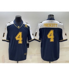 Men's Dallas Cowboys #4 Dak Prescott Navy Gold Edition With 1960 Patch Limited Stitched Football Jersey