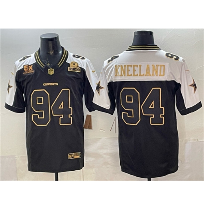 Men's Dallas Cowboys #94 Marshawn Kneeland Black Gold 2025 F.U.S.E. With 5x Super Bowl Champions & Established In 1960 Vapor Limited Stitched Football Jers