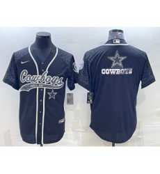 Men's Dallas Cowboys Black Reflective Team Big Logo With Patch Cool Base Stitched Baseball Jersey