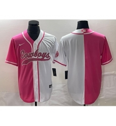 Men's Nike Dallas Cowboys Blank Pink White Split Cool Base Stitched Baseball Jersey