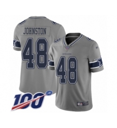 Men's Dallas Cowboys #48 Daryl Johnston Limited Gray Inverted Legend 100th Season Football Jersey