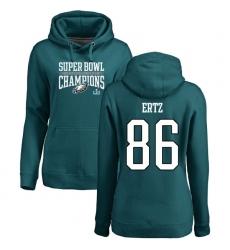 Women's Nike Philadelphia Eagles #86 Zach Ertz Green Super Bowl LII Champions Pullover Hoodie