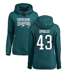 Women's Nike Philadelphia Eagles #43 Darren Sproles Green Super Bowl LII Champions Pullover Hoodie