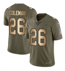 Men's Nike Atlanta Falcons #26 Tevin Coleman Limited Olive/Gold 2017 Salute to Service NFL Jersey
