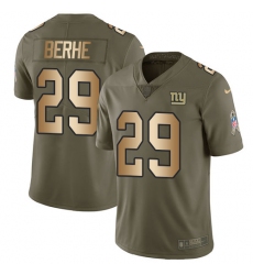 Men's Nike New York Giants #29 Nat Berhe Limited Olive/Gold 2017 Salute to Service NFL Jersey
