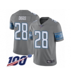 Men's Detroit Lions #28 Quandre Diggs Limited Steel Rush Vapor Untouchable 100th Season Football Jersey