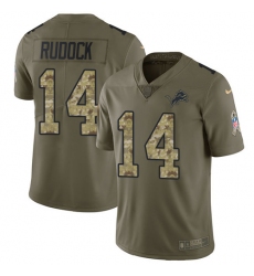 Men's Nike Detroit Lions #14 Jake Rudock Limited Olive/Camo Salute to Service NFL Jersey