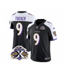 Men's Nike Baltimore Ravens #9 Justin Tucker Black White 2023 F.U.S.E Throwback Vapor Limited Stitched Jersey