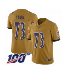 Youth Baltimore Ravens #73 Marshal Yanda Limited Gold Inverted Legend 100th Season Football Jersey