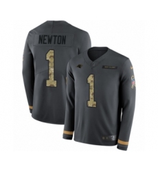 Youth Nike Carolina Panthers #1 Cam Newton Limited Black Salute to Service Therma Long Sleeve NFL Jersey