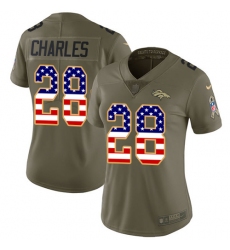 Women's Nike Denver Broncos #28 Jamaal Charles Limited Olive/USA Flag 2017 Salute to Service NFL Jersey