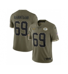 Men's Green Bay Packers #69 David Bakhtiari 2022 Olive Salute To Service Limited Stitched Jersey