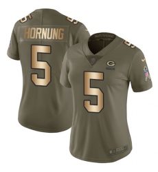 Women's Nike Green Bay Packers #5 Paul Hornung Limited Olive/Gold 2017 Salute to Service NFL Jersey