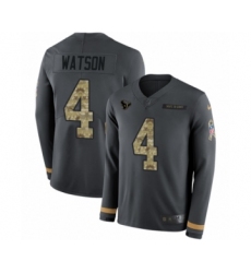 Men's Nike Houston Texans #4 Deshaun Watson Limited Black Salute to Service Therma Long Sleeve NFL Jersey