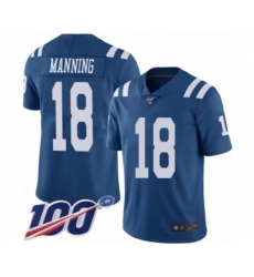 Men's Indianapolis Colts #18 Peyton Manning Limited Royal Blue Rush Vapor Untouchable 100th Season Football Jersey