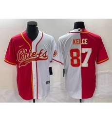 Men's Nike Kansas City Chiefs #87 Travis Kelce Red White Two Tone Cool Base Stitched Baseball Jersey