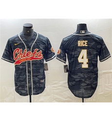Men's Kansas City Chiefs #4 Rashee Rice Gray Camo Cool Base Stitched Baseball Jersey
